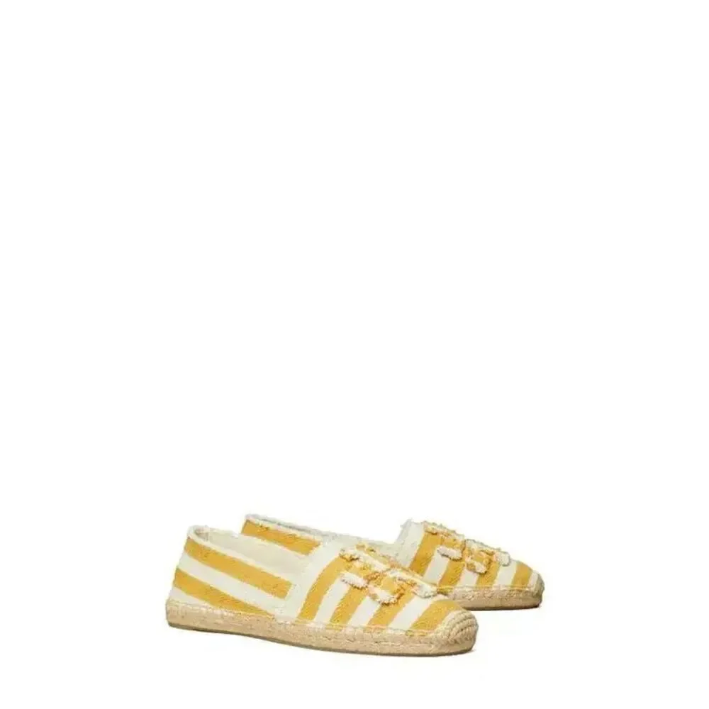 TORY BURCH IN CITRUS STRIPED ESPADRILLE FRAYED CANVAS FLATS US SIZE 9M NEW